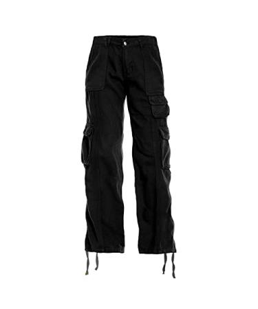 Women's Hiking Cargo Pants Joggers Cotton Casual Military Army Combat Work Pants with 7 Pockets Small Black