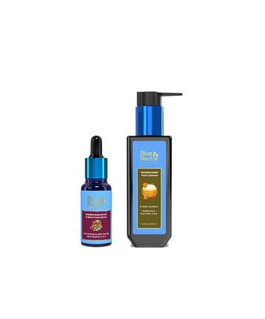 Blue Nectar Manjistha Vitamin C Face Serum for Anti Wrinkle & Skin Firming (1FlOz) Honey Aloevera Detan face Cleanser(3.38 Fl Oz)