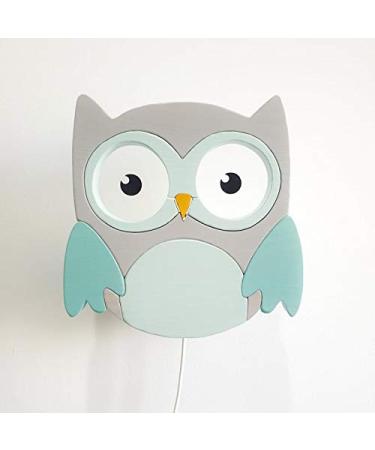 Clever kids children's wall lamp All my animals |Manual work from the EU |High quality reading lamp night light made of wood |E14 (owl gray-mint)