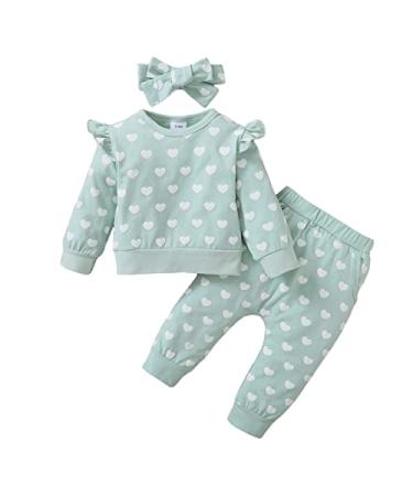 Kids Toddler Baby Girl Fall Winter Clothes Waffle Knit Long Sleeve Pullover Sweatshirt Top and Pants 2PCS Outfits Set Mint green 18-24 Months