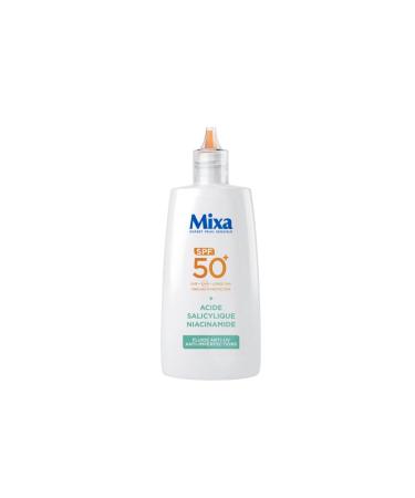 Mixa - Fluide Quotidien Anti-UV & Anti-Imperfections - SPF 50+ - Tr s Haute Protection - Acide Salicylique et Niacinamides - Anti-Boutons et Brillance - Effet Matifiant - 40 ml Fluide UV Anti-Imperfections 40 ml (Lot de 1)