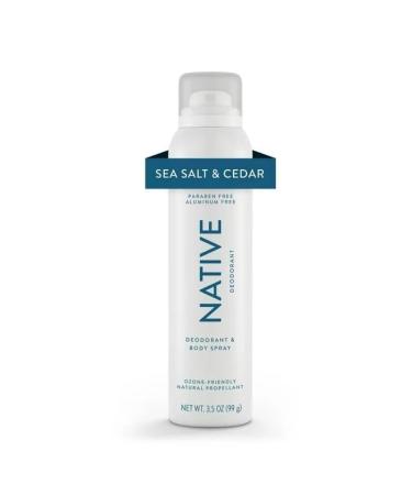 Native Deodorant and Body Spray Sea Salt & Cedar Aluminum-Free for Women and Men 3.5 oz