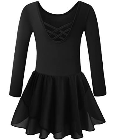 DANSHOW Girls Ballet Dance Leotards with Flutter Sleeve Petal Skirt and Bowknot Back T-black 6-8 Years