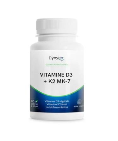 Vitamine D3 K2 - Ossature & Immunit - Dosage optimal 2000 UI D3 + 80 g K2 - Vitamine D3 naturelle & K2 MK7 trans bioactive - Sans Additifs - G lules V g tales - 60 g lules (2 mois) - Dynveo