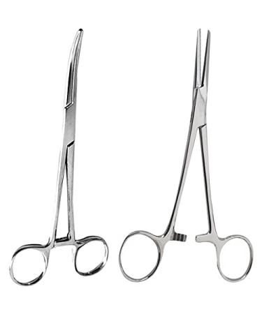 SURGICAL ONLINE 2 Piece Curved & Straight 8 Hemostat Set Stainless Steel Locking Tweezer Clamps - Ideal Hemostats for Nurses Fishing Forceps Crafts and Hobby 2 Count (Pack of 1)