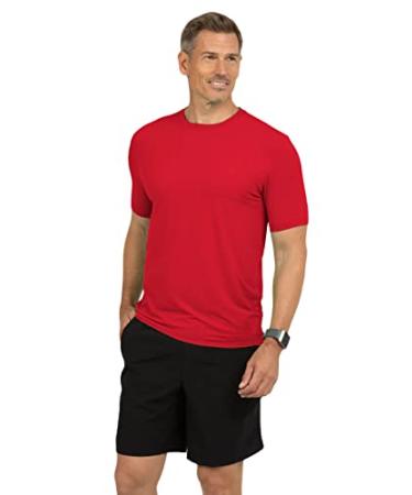 IBKUL Men's Athleisure Wear Sun Protective UPF 50+ Icefil Cooling Tech Short Sleeve Crewneck T-Shirt - 92199 Color: Red - Print: Solid X-Large
