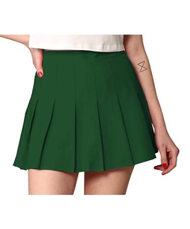 Made By Johnny Womens' Girls' High Waist Mini Plaid School Uniform Pleated Skater Tennis Skirt with Lining Shorts XX-Large Wb2344_green