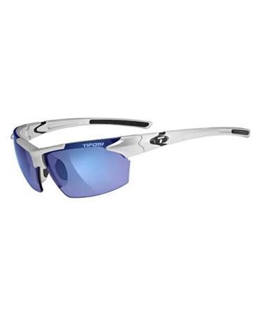 Tifosi Jet Sport Sunglasses - Ideal For Cycling, Hiking and Running Metallic Silver Frame/Smoke & Blue Lens