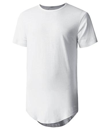 Hat and Beyond Mens Hipster Curve Hem Droptail Tee Premium Longline T Shirts 1hc01_white Large