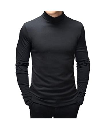 Men's Fashion Mock Turtleneck T-Shirts Long Sleeve Pullover Sweater Basic Designed Undershirt Slim Fit Top Black Medium
