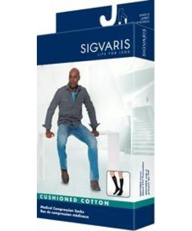 Sigvaris Men's Cushioned Cotton Knee High Sport Socks 20-30mmHg Long Length Large Long White