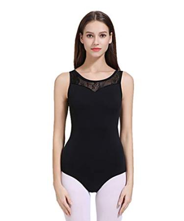 ModLatBal Women and Grils Lace Tank Leotards for Ballet Dance Black Lace Medium