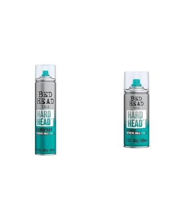 TIGI Bed Head Bundle: Hard Head Hairspray for Extra Strong Hold (11.7 oz) + Travel Size (3 oz)