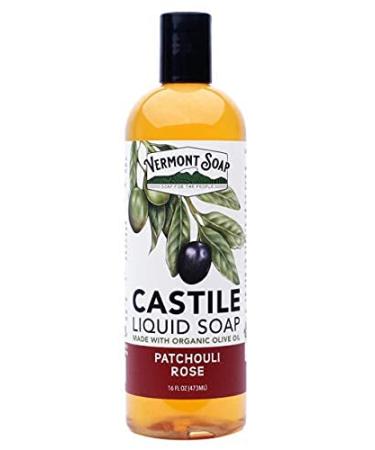 Vermont Castile Soap Patchouli Rose  Gentle Liquid Soap for Sensitive Skin & Natural Body Wash  Organic Hair Shampoo for Oily Hair  Aloe Castile Soap for Men & Women - 16 Oz Patchouli Rose 16 Fl Oz (Pack of 1)