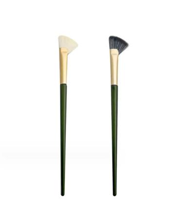 Half fan eye shadow brush bevel contour makeup brush fan shadow nose bridge decoration high halo dye brush professional fluorescent pen powder blusher makeup tool 2pcs