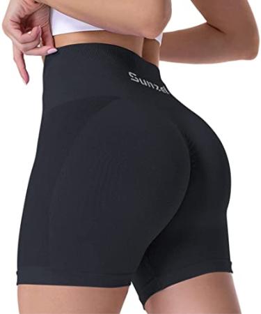 Sunzel Butt Scrunch Seamless Shorts, Womens 5 Inch Workout Shorts High Waist Stretch Booty Short for Gym/Yoga/Running/Biking Medium Black Grey