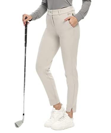 Hiverlay Womens Golf Pants Work Pants Stretch Lightweight Dress Pants Business Casual with Zipper Pocket White Sand Large