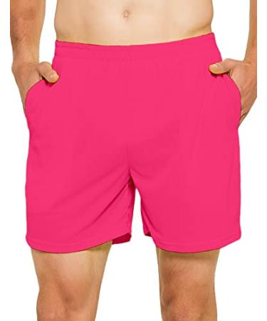 DEMOZU Men's 5 Inch Running Tennis Shorts Quick Dry Athletic Workout Gym Shorts with Pockets Neon Pink Large