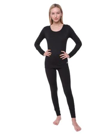 Ultra Dry Women Thermal Underwear Set Base Layer Soft Fleece Lining Ladies 2 pc Top & Leggings Long Johns Black Small