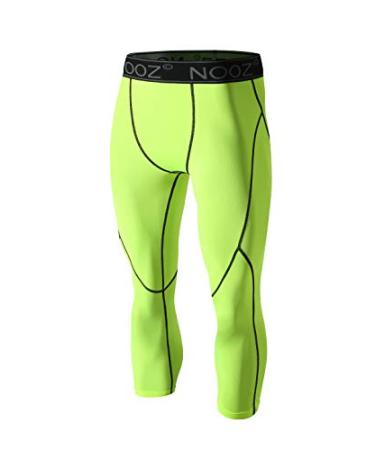 Nooz Men's Quick Dry Powerflex Compression Baselayer Pants, Legging Tights for Men (Capri) Neon Green XX-Large