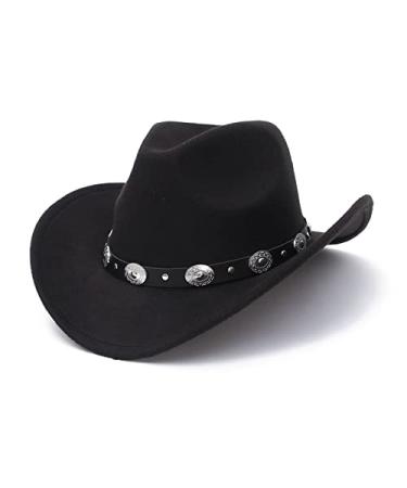 Western Cowboy Hat for Men Women Classic Fedora Hat with Buckle Belt Black-yb Medium