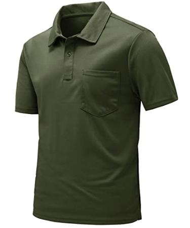 Rdruko Men's Polo Shirts Short Sleeve Quick Dry Outdoor Golf Sports Shirts with Pocket N-army Green XX-Large