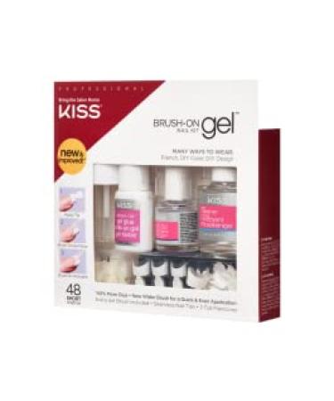 KISS Brush-On Gel Finish Fake Nail Kit - 48 Short Square French & Natural Tips - Buy Online on GoSupps.com