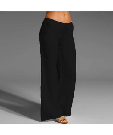 Gufesf Women's Cotton Linen Palazzo Pants - Black, Small | Wide Leg Trousers with Pockets | Dressy Summer Crop Pants - Buy Online on GoSupps.com