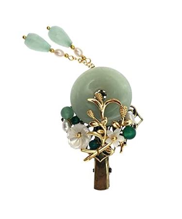 Chinese Lucky Jade Hairpin Vintage Tassel Hair Clip Hanfu Accessory - Women's Antique Cosplay Gift - Buy Online on GoSupps.com