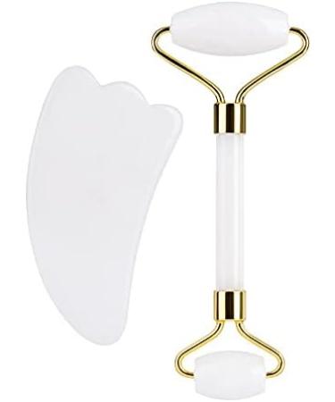 Jade Roller & Gua Sha Face Roller Rose Quartz Massager Facial Beauty Roller Skin Care Tools for Face Eyes Neck Reduce Wrinkle and Dark Circle (White A) - Buy Online on GoSupps.com