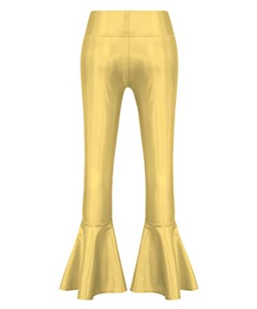 Aislor Girls Boys Shiny Metallic Flared Pants Bell Bottoms Sequins Ruffle Dance Performance Yoga Leggings Trousers Gold 10 Years