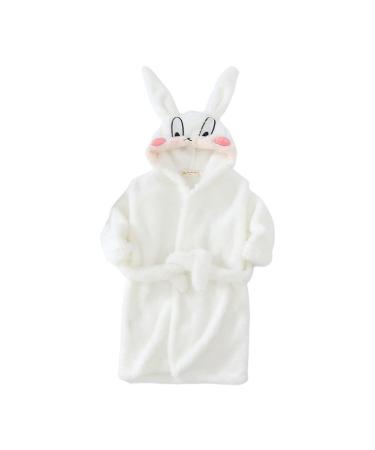 Miyanuby Baby boy girls bathrobe soft flannel long arm animal hoodie morning coat nightwear homewear for children baby boy girls gift 3-4 years #3 rabbits white