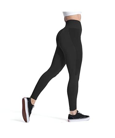 Aoxjox Seamless Scrunch Legging for Women Asset Tummy Control Workout Gym Fitness Sport Active Yoga Pants A Black Large