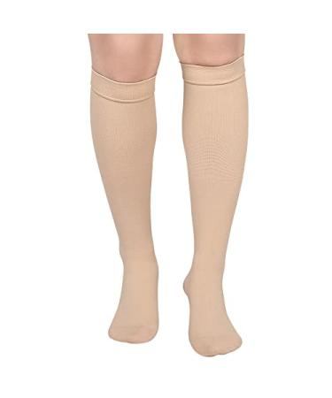 GODORIO Closed Toe Compression Socks for Women & Men Circulation 20-32mmHg Knee High, Best for Running, Nursing, Hiking Beige M