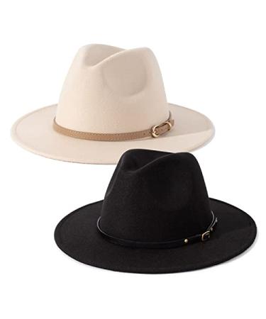 Lisianthus 2 Pack Women & Men Classic Wide Brim Belt Buckle Fedora Hat Set 5 Medium - Buy Online on GoSupps.com