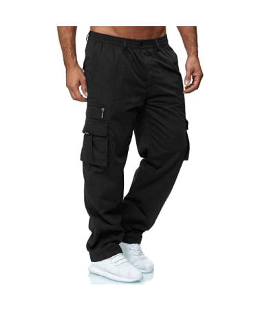 Men Outdoor Cargo Pant Lightweight Tactical Pant Hiking Jogger Classic Fit Multi Pockets Black Large