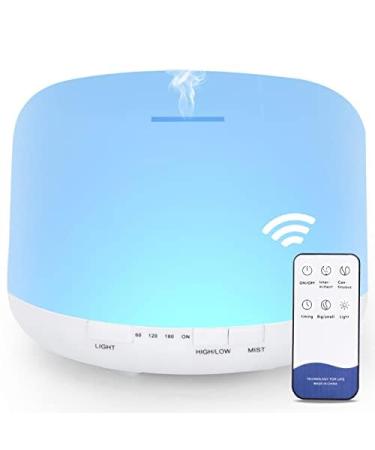 500ml aroma diffuser with remote control BPA-free ultrasound humidifier aromatherapy diffuser for essential oils with 7 LED light colors automatic switch-off- white