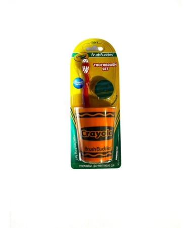 Brush Buddies Crayola Toothbrushes Kit (Toothbrush Cup and Brush Cap) 3PC w/Phyphys Tip Card (Orange/Red)