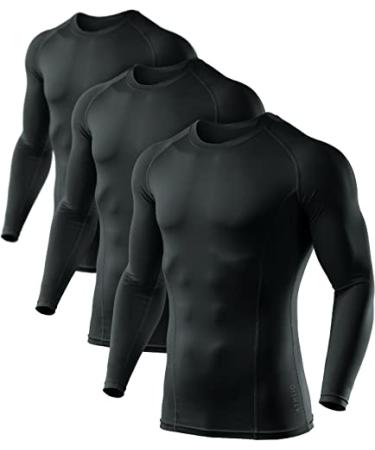 ATHLIO 1 or 3 Pack Men's UPF 50+ Long Sleeve Compression Shirts, Water Sports Rash Guard Base Layer, Athletic Workout Shirt 3pack Black/ Black/ Black Large