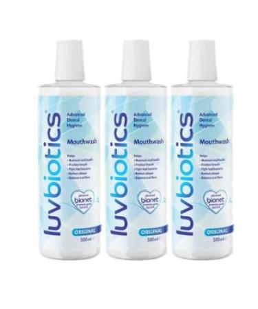 Luvbiotics Mouthwash with Probiotics & Xylitol Promotes Good Bacteria for Fresh Breath Healthy Gums & Teeth.Helps Heal Mouth Ulcers & Gum Infections.No Alcohol SLS Parabens 500ml - Pack of 3 500 ml (3 pack) - Buy Online on GoSupps.com