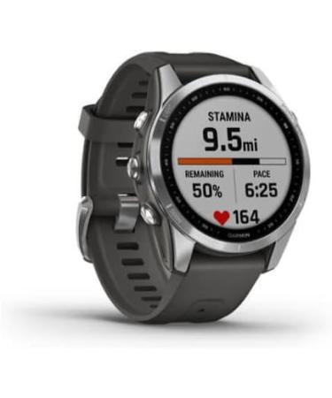 Garmin fenix 7S, smaller sized adventure smartwatch, rugged outdoor watch with GPS, touchscreen, health and wellness features, silver with graphite band, 010-02539-00 - Buy Online on GoSupps.com