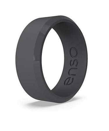 Enso Rings Bevel Classic Silicone Wedding Ring  Hypoallergenic Unisex Wedding Band  Comfortable Band for Active Lifestyle  8mm Wide, 2.16mm Thick Slate 9