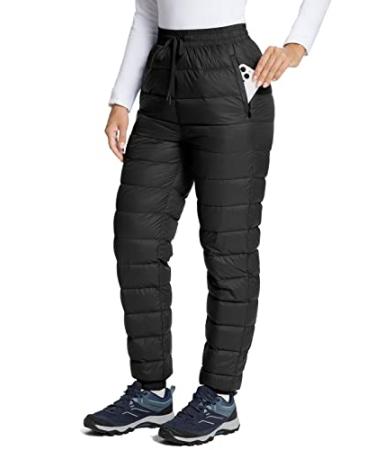 BALEAF Women's Down Pants Winter Ultralight Water Resistance Ski Snow Puffer Pants Packable Warm Trousers Black Small