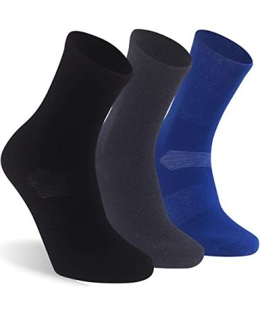 Athletic Calf Socks RTZAT Merino Wool Dress Socks for Men Women Premium 3 Pack 3 Black&blue&grey Medium