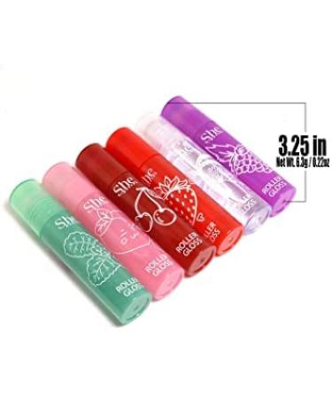 S.he Makeup Fruity-Pop Roller Gloss Set - 6 Flavors, Glass-Like Shine Lip Gloss 0.22oz - Clear - Buy Online on GoSupps.com