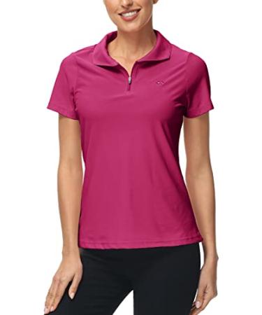 MoFiz Women's UPF 50+ Short Sleeve Golf Tennis Polo Shirt Zip Up Cooling Bowling Shirt Quick Dry Workout Active T-Shirt Rose Large