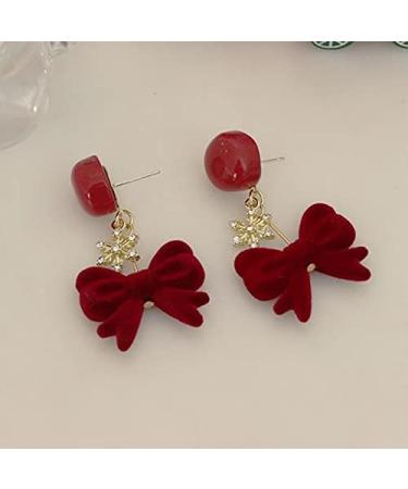 Fashion Earrings Ladies Jewelry Vintage Red Bow Small Snowflake Earrings for Women Festive Party Banquet Jewelry Dainty Earrings Fashion Accessories - Buy Online on GoSupps.com