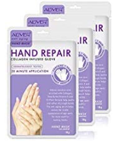 3 Pairs Hands Mask Moisturizing Gloves Hand Skin Repair Renew Mask Infused Collagen Vitamins + Natural Plant Extracts for Dry Aging Cracked Hands