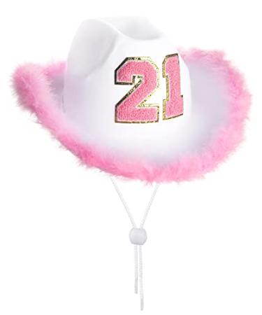 JUSTOTRY 21st Birthday Pink Cowboy Hat - 21ST Birth day Outfit Gifts for Women Cowgirl Hats with Wide Brime for 21st Birthday Decorations