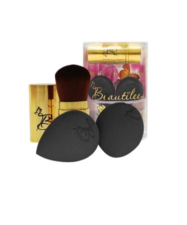 : Beautilee Makeup Blending: Blend Like a Pro with This 3 Piece Beauty Kit of 2 Soft Sponges and 1 Soft Powder Brush in 3 Color Choices Plus Instructions (Black Gold)
